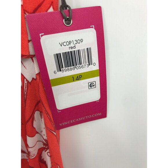 Vince Camuto Floral Knot Front Sleeveless Dress Stretch Red Size 14 Petite NEW - Picture 5 of 8